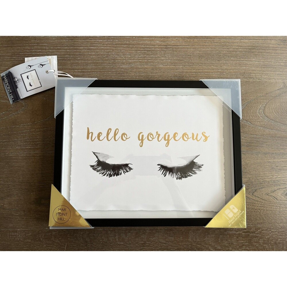 Marmont Hill HELLO GORGEOUS Gold Foiled Framed Print 11x14 mascara eyes makeup